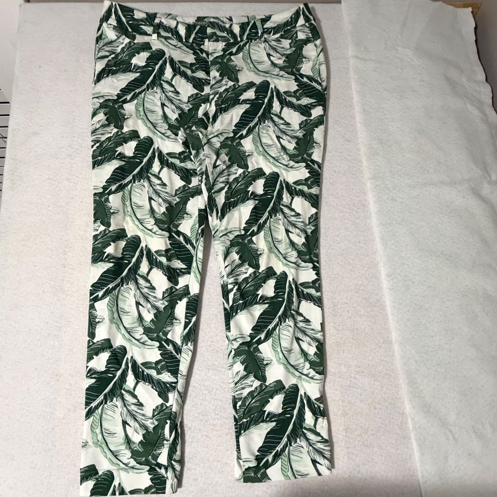 Old Navy Pixie Mid Rise Ankle Pants Tropical Banana Leaf Print Measured 14